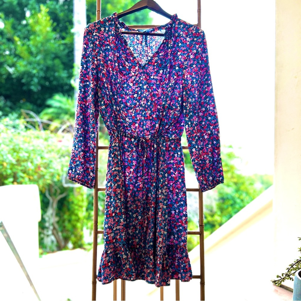 Draper James, Lucinda Popover Blue and Pink Floral🌸 Long Sleeve Dress XL